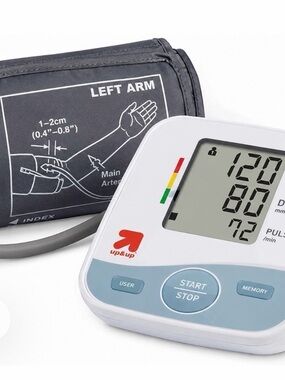 Automatic Digital Upper Arm Blood Pressure Monitor in White and Light Blue